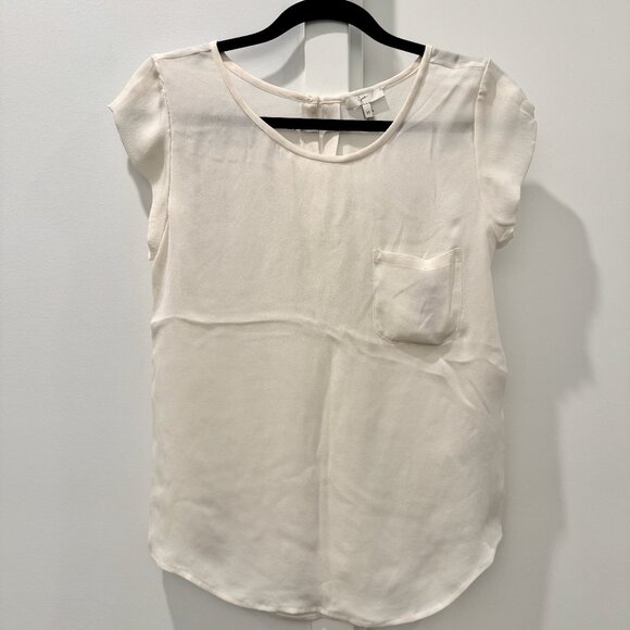 NWT XS Joie Rancher Silk Top Pocket Short Cap Sleeve Shirt Porcelain Ivory Cream - Picture 11 of 16